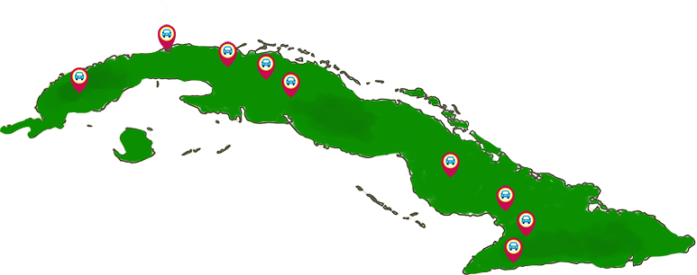 mapa de puntos de renta de carros de alquiler en cuba